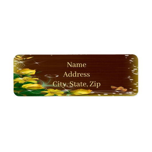 Étiquette Rustic Dark Wood Yellow Floral Butterfly Adresse (Devant)