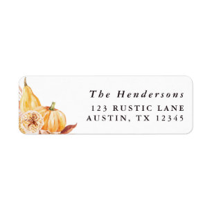 Étiquette Rustic Fall Gold Floral Citrouille Adresse de reto