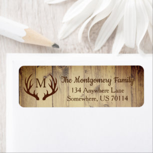Étiquette Rustic Farmhouse Country Wood Deer Antlers