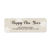 Étiquette Rustic Faux Burlap Texture Bonne année Adresse (Devant)