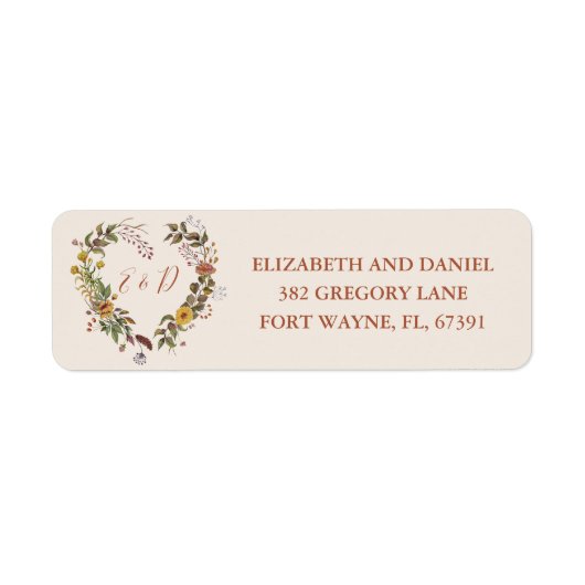 Étiquette Rustic Floral Automne Mariage de automne Adresse d (Devant)