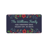 Étiquette Rustic Floral Midnight Blue Holiday Adresse de ret (Devant)