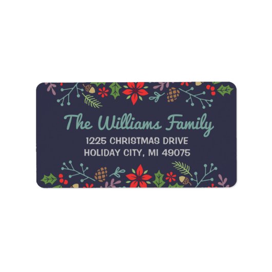 Étiquette Rustic Floral Midnight Blue Holiday Adresse de ret (Devant)