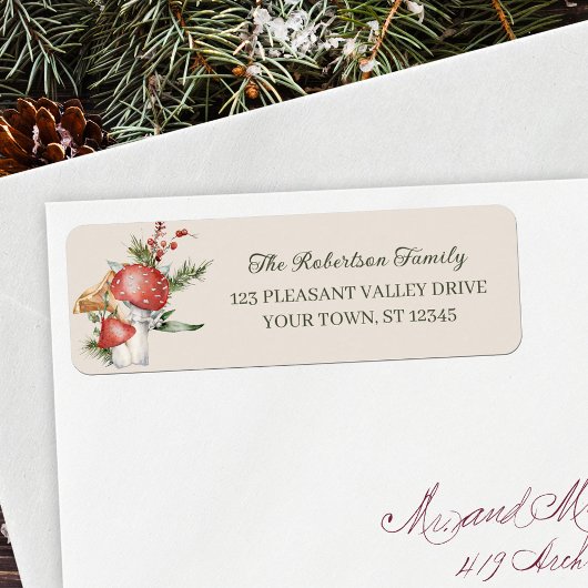 Étiquette Rustic Forest Champignons Adresse de retour de Noë