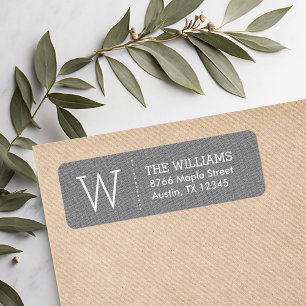 Étiquette Rustic Grey Burlap Monogramme Adresse de retour