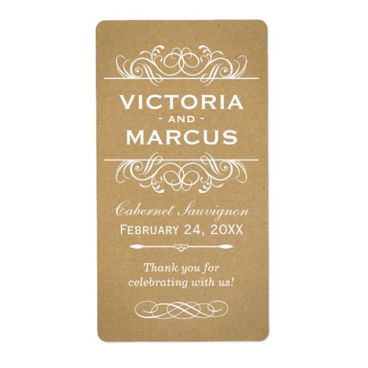 Étiquette Rustic Kraft Mariage Monogram Vin bouteille Favori (Devant)