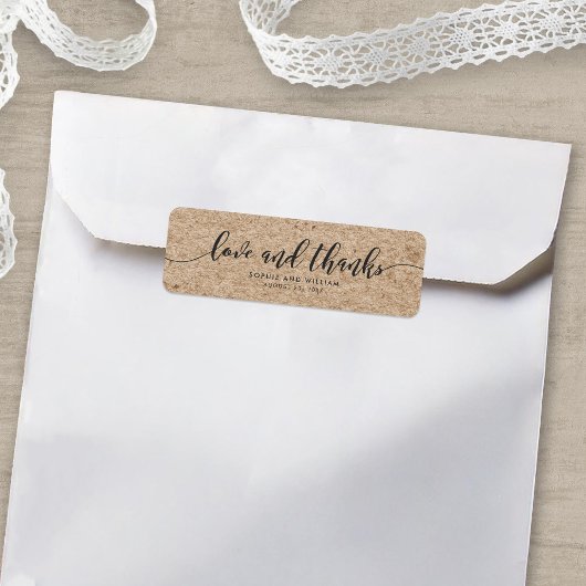 Étiquette Rustic Kraft Script Love & Thanks Mariage Étiquett