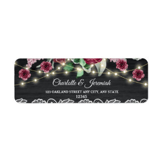 Étiquette Rustic Lace String Lights Mariage Adresse de retou