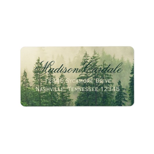 Étiquette Rustic Mountain Forest Pine Trees Mariage (Devant)