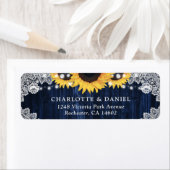 Étiquette Rustic Navy Blue Sunflower Return Address Labels (En situation)