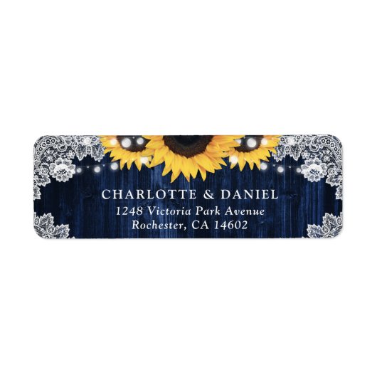 Étiquette Rustic Navy Blue Sunflower Return Address Labels (Devant)