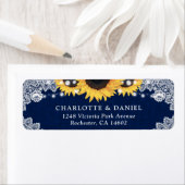 Étiquette Rustic Navy Blue Sunflower Return Address Labels (En situation)