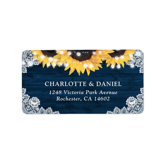 Étiquette Rustic Navy Blue Wood Sunflower Address Labels (Devant)