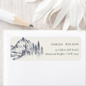 Étiquette Rustic Navy Pine Woods Mountain Sketch Address (En situation)