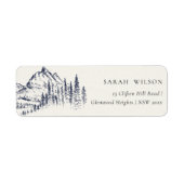 Étiquette Rustic Navy Pine Woods Mountain Sketch Address (Devant)