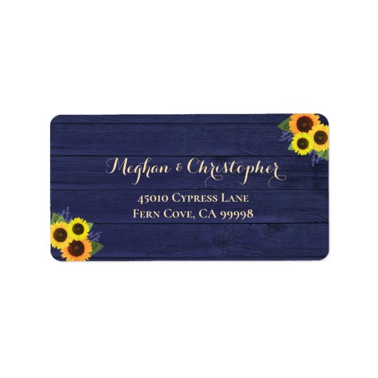Étiquette Rustic Navy Sunflowers Floral RSVP Adresse de reto (Devant)