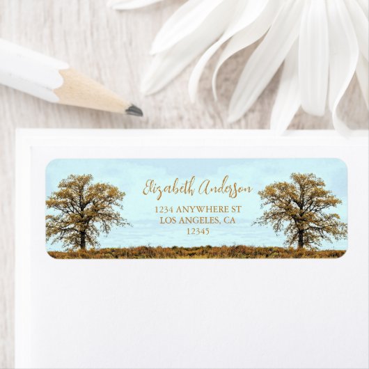 Étiquette Rustic Oak Tree Autumn Wedding Return Address (En situation)