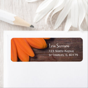 Étiquette Rustic Orange Daisy et Barn Wood Adresse de retour