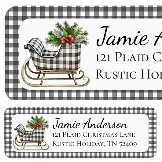 Étiquette Rustic Plaid Sleigh Christmas Adresse de retour
