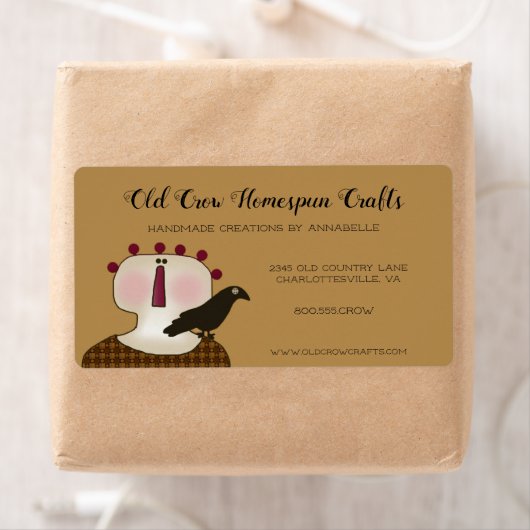 Étiquette Rustic Primitive Country Primitive Doll and Crow (En situation)