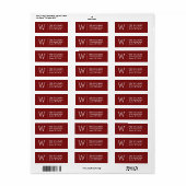 Étiquette Rustic Red Custom Monogram Adresse de retour (Feuille entière)