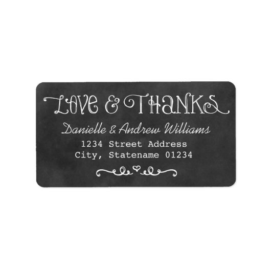 Étiquette Rustic Script Love Merci Chalkboard Mariage Noir (Devant)