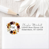 Étiquette Rustic Sunflower & Bourgogne 1Floral Adresse de re (En situation)