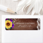 Étiquette Rustic Sunflower Lace Purple Floral Wood Lights (En situation)