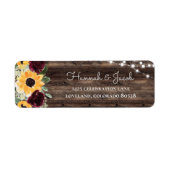 Étiquette Rustic Sunflower Roses Wedding Return Address (Devant)