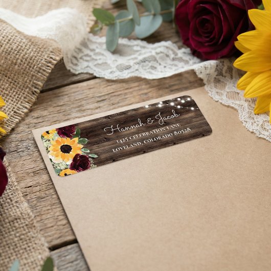 Étiquette Rustic Sunflower Roses Wedding Return Address