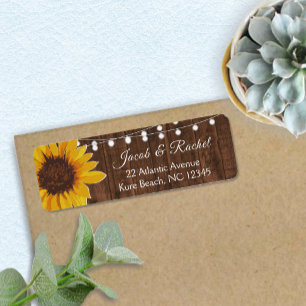 Étiquette Rustic Sunflower String Lights Adresse du Mariage