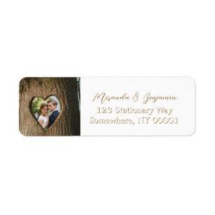 Étiquette Rustic Tree Bark Heart Photo Mariage Adresse