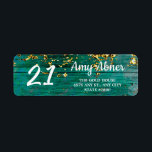 Étiquette Rustic Turquoise et Gold 21st Birthday Adresse de<br><div class="desc">Célébrez le 21e anniversaire dans le style avec ce étiquette de adresse turquoise rustique avec confettis d'or,  élégant script blanc,  et espace pour le nom et l'adresse. Idéal pour les invitations de fêtes et les cartes de remerciements.</div>