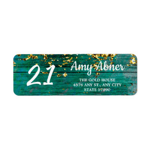 Étiquette Rustic Turquoise et Gold 21st Birthday Adresse de