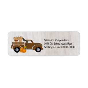 Étiquette Rustic Vintage Truck Citrouille Farm Adresse de re