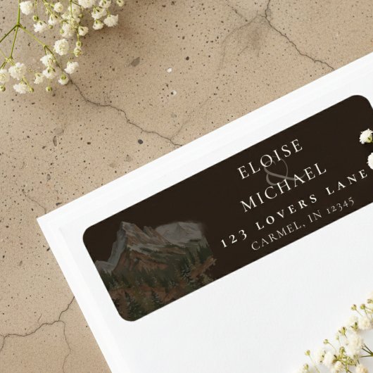 Étiquette Rustic Watercolor Mountain Landscape Wedding