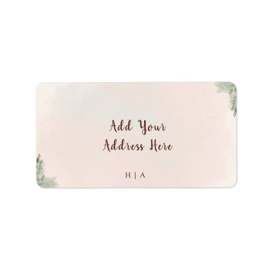 Étiquette Rustic Watercolor Peach and Green Minimal Address (Devant)