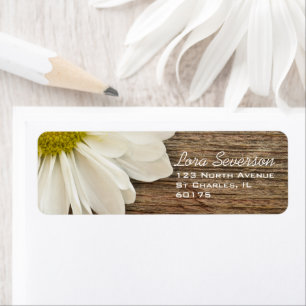Étiquette Rustic White Daisy Brown Barn Wood Retourner l'adr