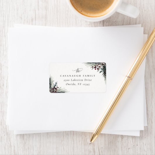 Étiquette Rustic Winter Boughs Adresse de vacances (En situation)