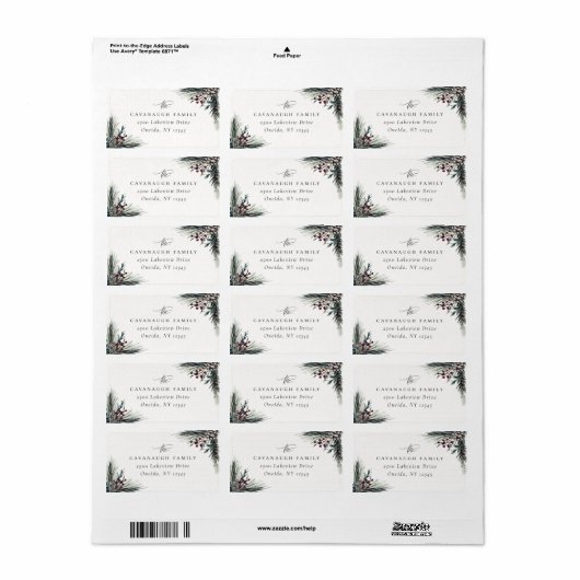 Étiquette Rustic Winter Boughs Adresse de vacances (Feuille entière)