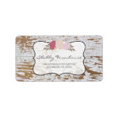 Étiquette Rustic Wood Country Ferme Rose Script Retour (Devant)