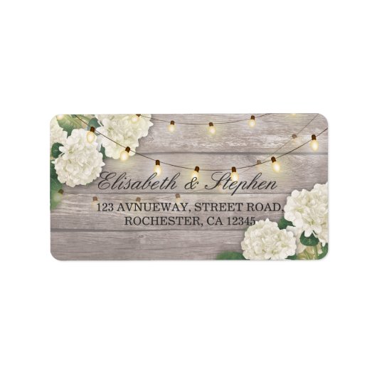 Étiquette Rustic Wood Floral String Lights Mariage Adresse (Devant)