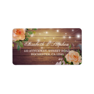 Étiquette Rustic Wood Floral String Lights Mariage Adresse