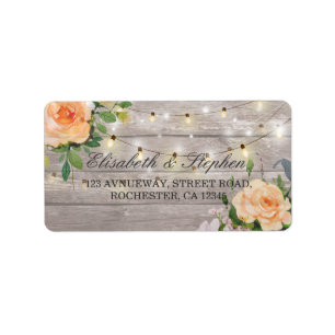 Étiquette Rustic Wood Floral String Lights Mariage Adresse