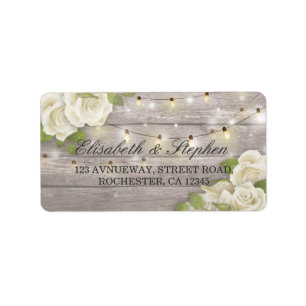 Étiquette Rustic Wood Floral String Lights Mariage Adresse