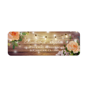 Étiquette Rustic Wood Floral String Lights Mariage Adresse