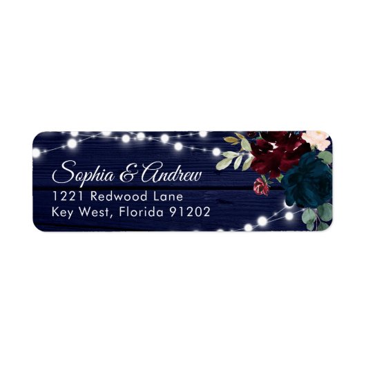 Étiquette Rustic Wood Marsala & Navy Blue Flowers Adresse (Devant)