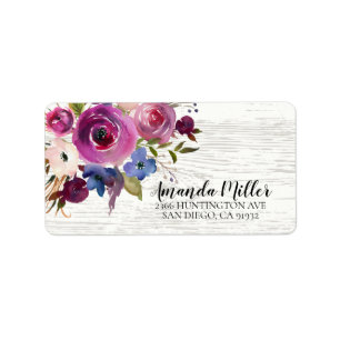 Étiquette Rustic Wood Plum Blue Floral Adresse de retour Lab