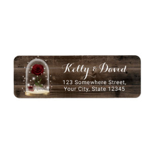 Étiquette Rustic Wood Rose Verre Dome Fairytale Adresse