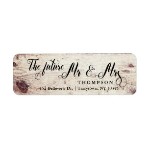 Étiquette Rustic Wood Script L'avenir M. et Mme